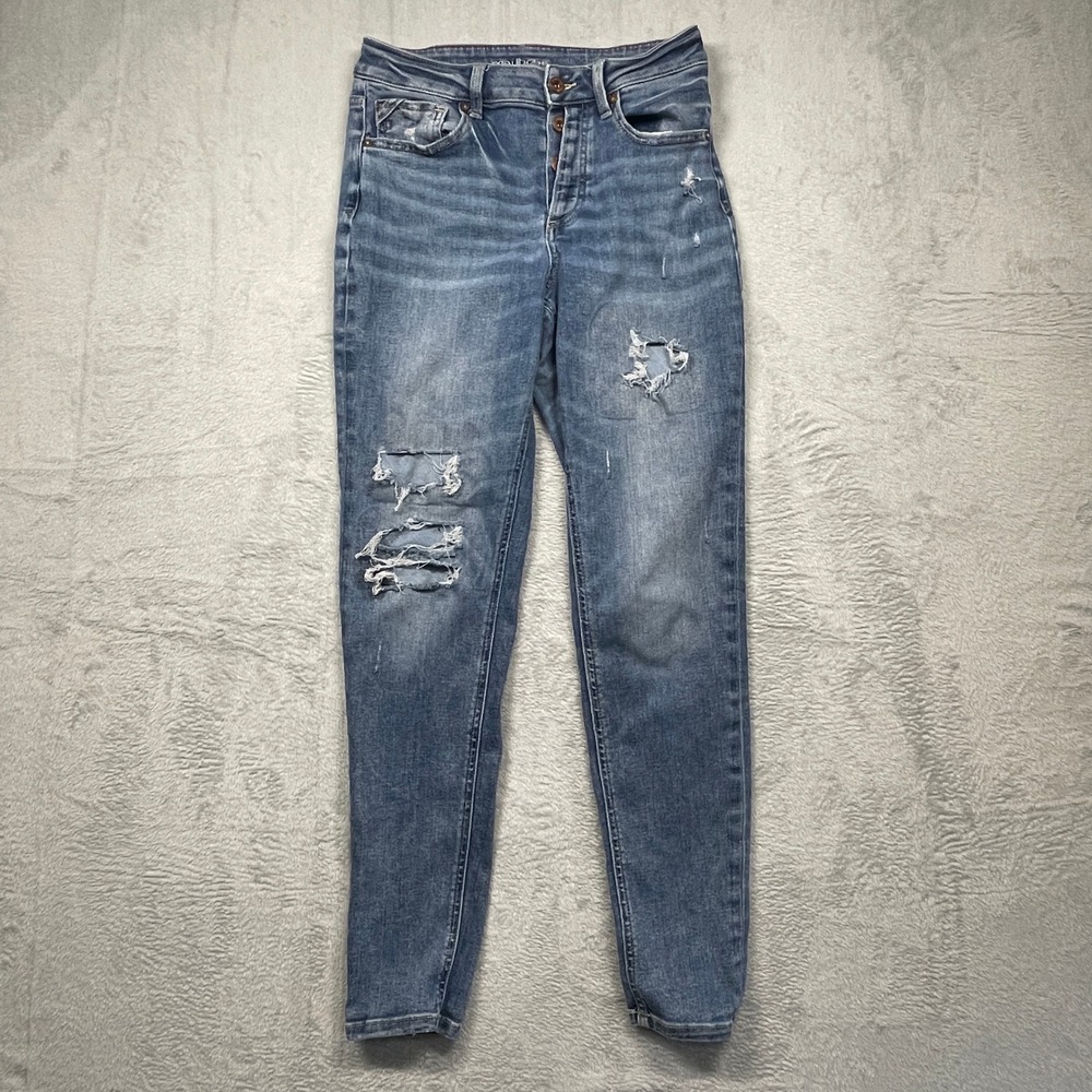 Maurices Boyfriend Jeans Womens 4 Reg Blue High Rise Distressed Button Fly